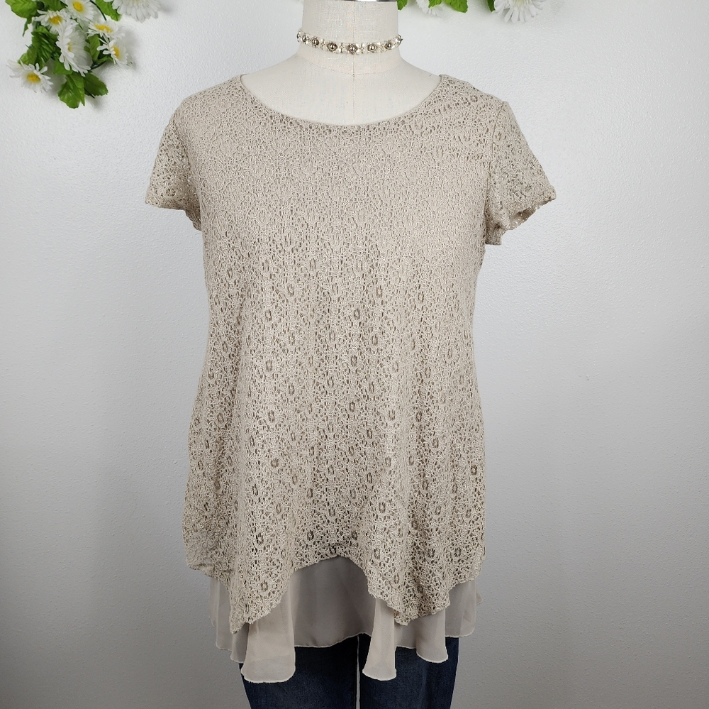 Stlye & Co Layered Lace Beige Top Tunic Sz Medium